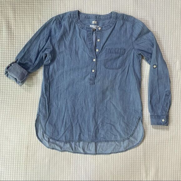 Ann Taylor LOFT XS softened cotton denim L/S top - Picture 1 of 9